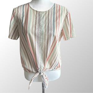 Madewell Women’s button back tie tee in rainbow stripe in size small